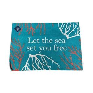 Let the Sea Set You Free Dhurrie Heavyweight Cotton Mat , Teal Coral 36x24